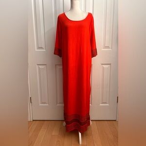 NWOT STELLA MARTINI Maxi Dress, 100% Linen, Red with Black Stripes, Size Medium